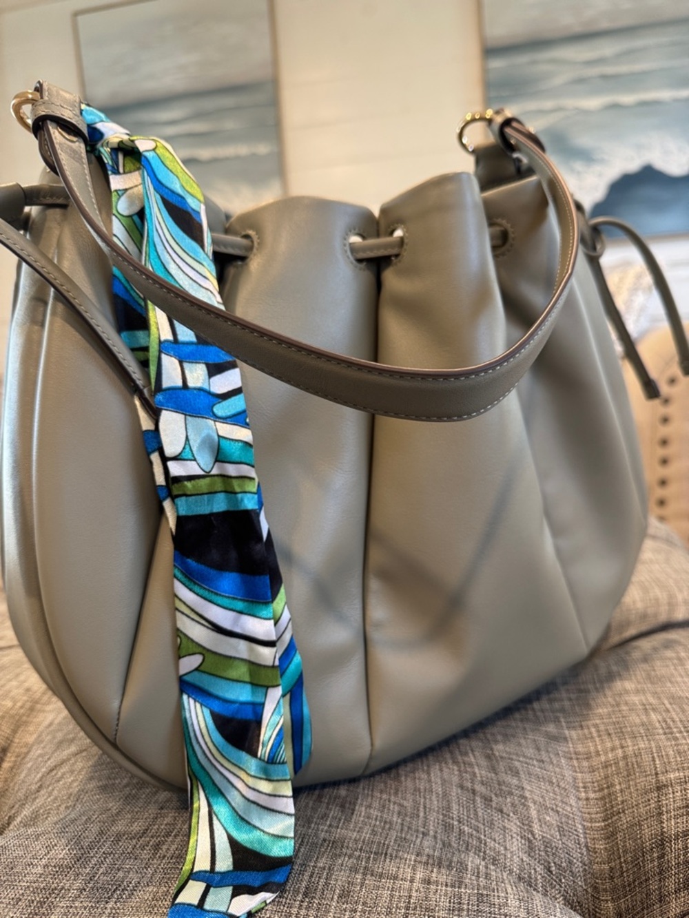 Kate Spade Bag Pinch Smooth Leather Quiet Luxury Shoulder Bag Oyster Shell Green - Picture 4 of 17